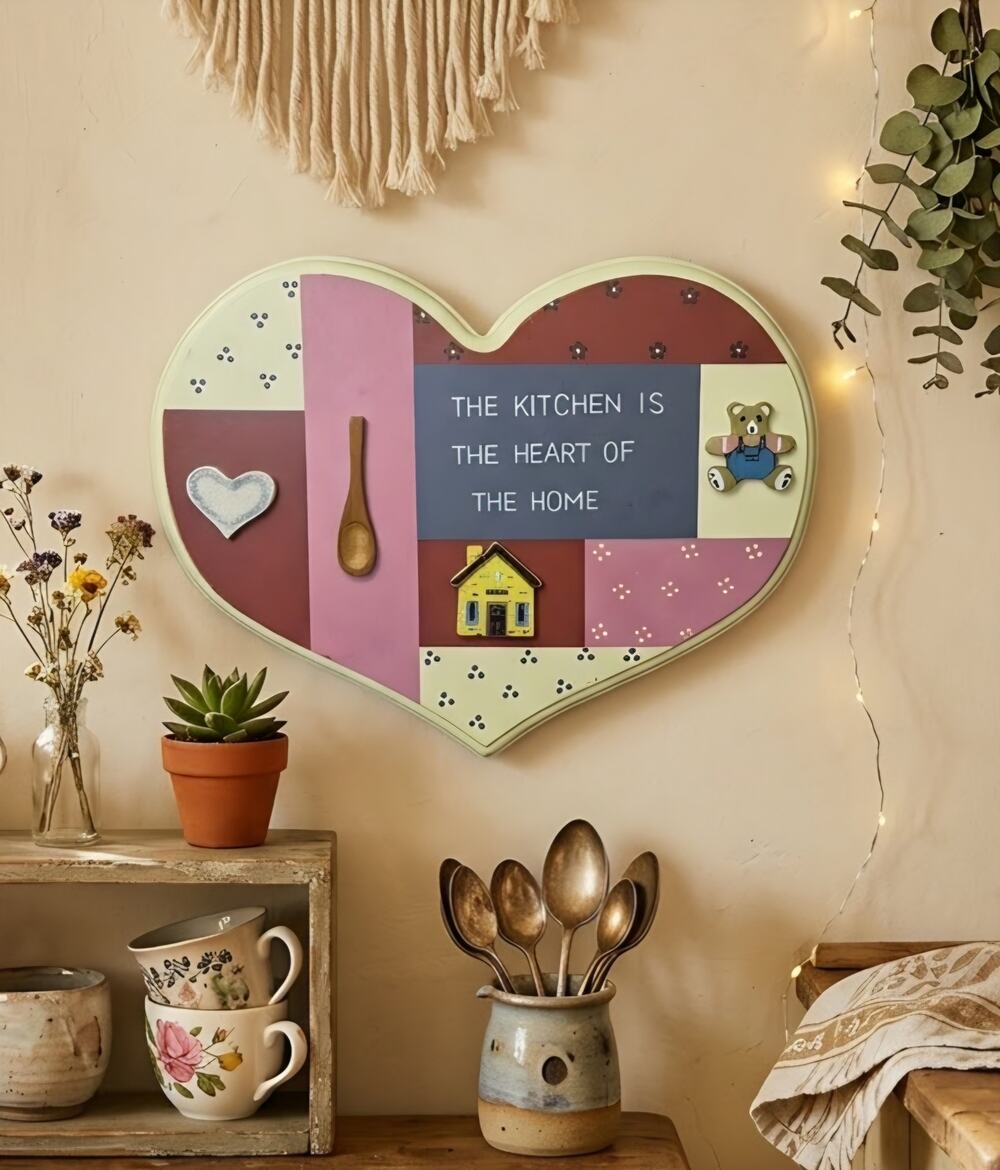 VTG Country Wood Heart Wall Plaque Grandmacore Cottagecore Kitchen Sign Decor